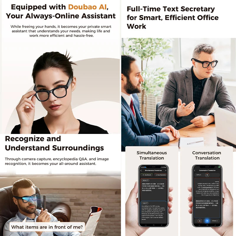 Lunettes AI intelligentes pour Photo enregistrement vidéo 4K HD 8 mégapixels 290 Mah traduction Microphone réduction du bruit lunettes intelligentes UNISEX