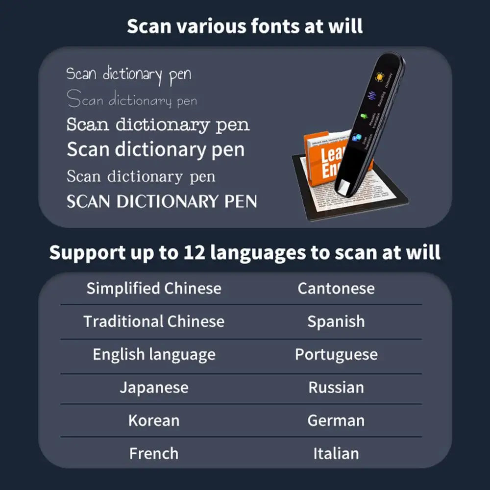 Stylo de traduction hors ligne pour enseignant, étudiant, dictionnaire anglais, Point de numérisation Intelligent, lecture, stylo de traduction de 123 langues