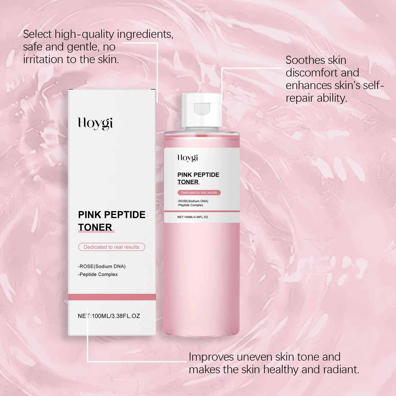 Tonique à l'essence et peptides de Rose et liftant pour la peau, apaisant, hydratant, rafraîchissant, revitalisant, nourrissant, éclaircissant, Peptide rose pour le visage