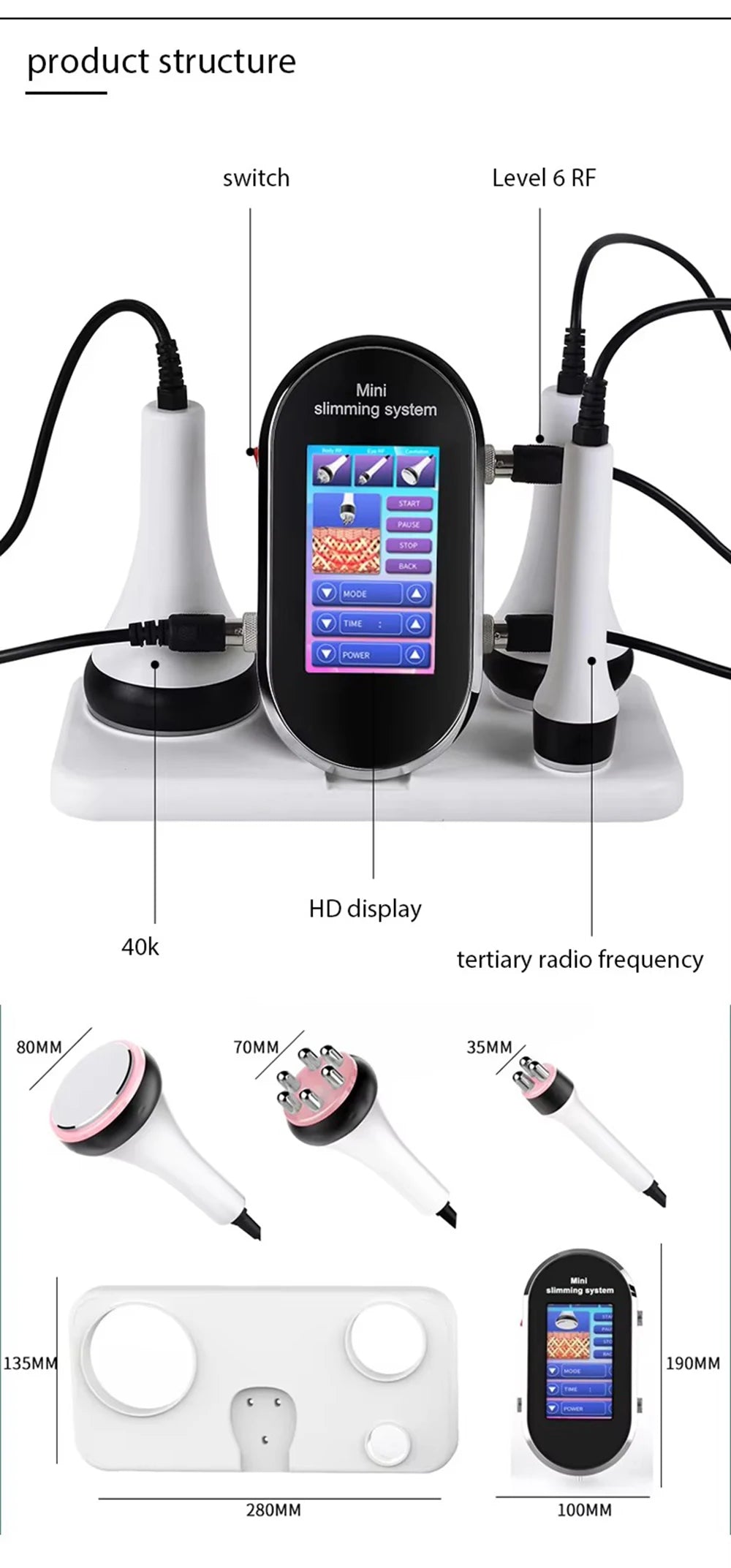 Machine de Cavitation ultrasonique 40K, radiofréquence corporal, Lifting du visage, amincissante, beauté, Massage de la peau, perte de poids