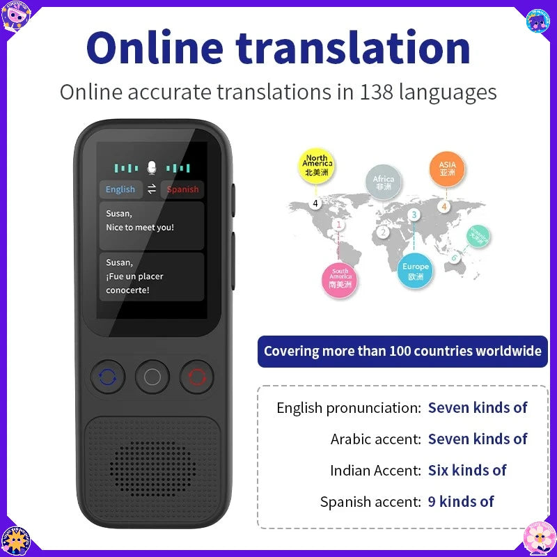 Dispositif de traduction vocale et de photos hors ligne, traducteur WiFi portable de 138 langues pour les voyages d'affaires