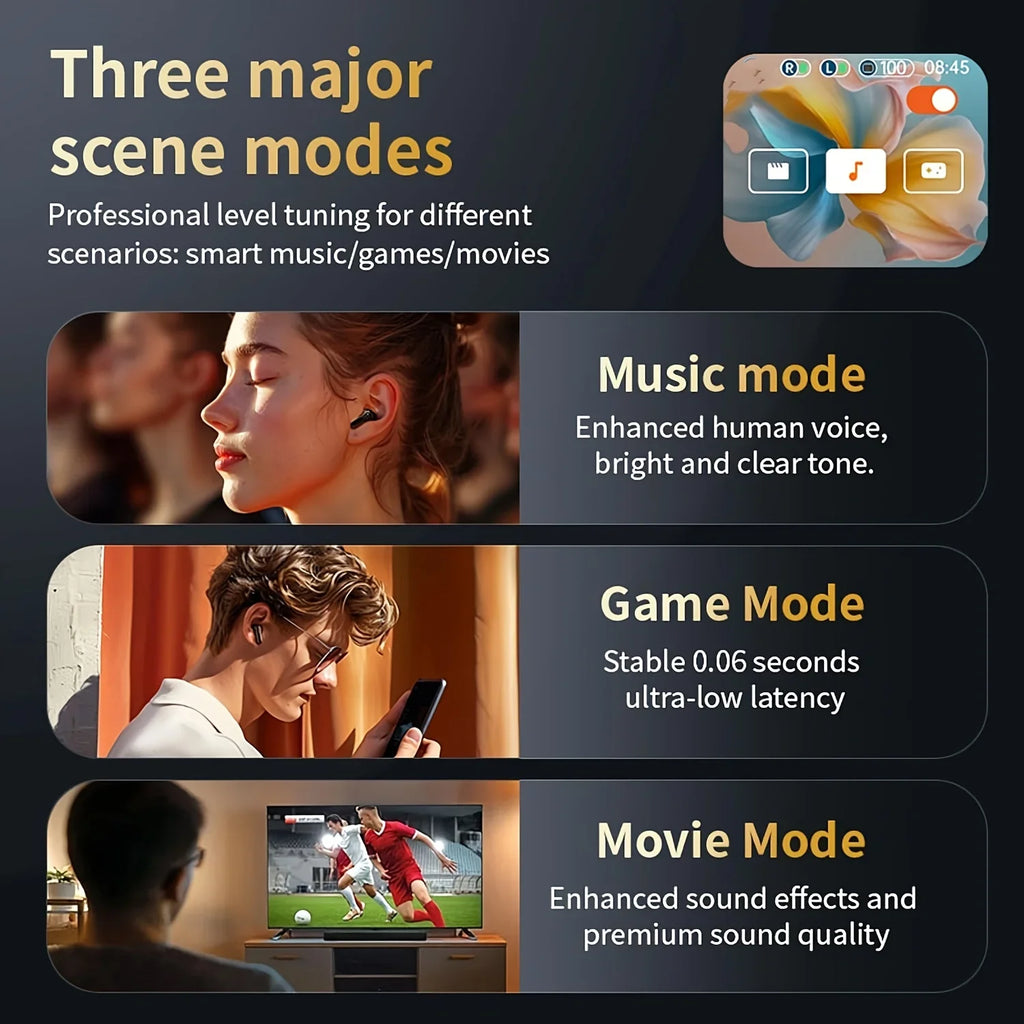 Écouteurs Bluetooth à suppression active du bruit, véritables écouteurs sans fil écran tactile intelligent