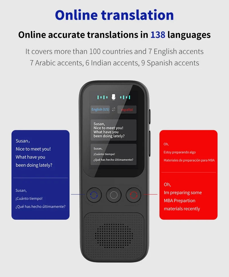 Dispositif de traduction vocale et de photos hors ligne, traducteur WiFi portable de 138 langues pour les voyages d'affaires