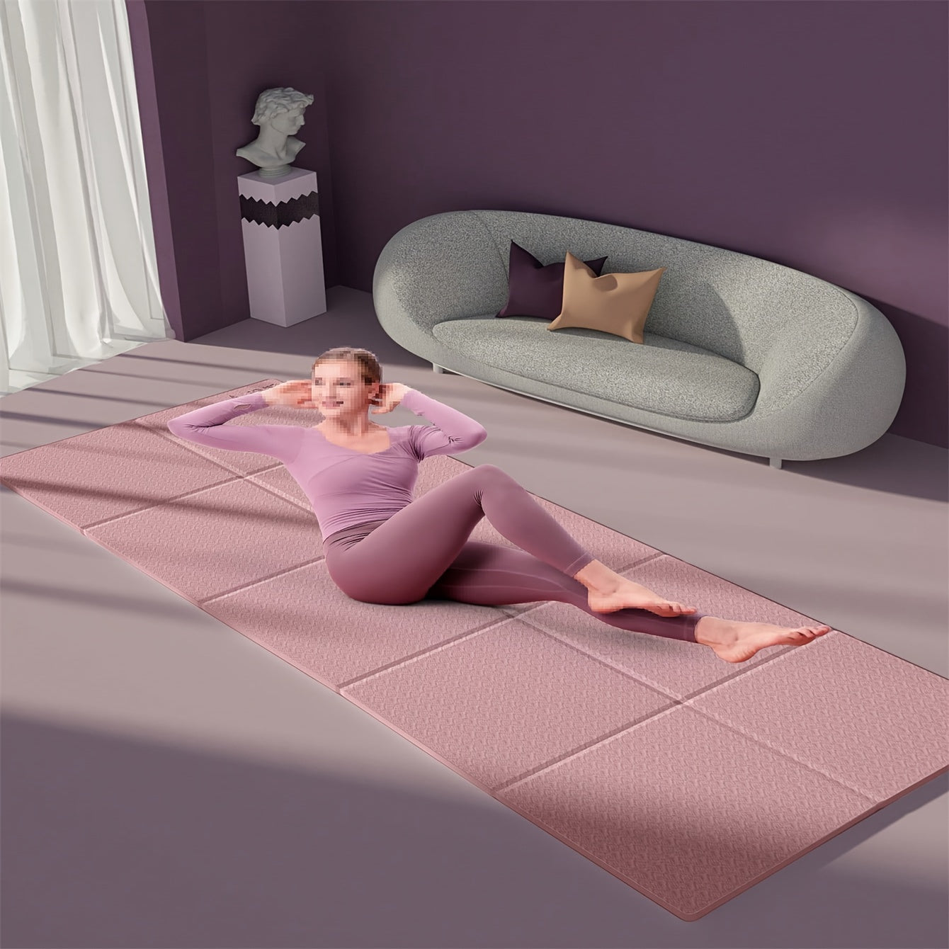 Grand Tapis de Yoga Pliable Portable - Antidérapant TPE, 69x183cm pour Fitness & Danse et yoga