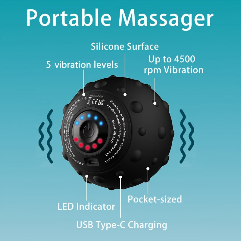 Balle de Massage Électrique Vibrante Rechargeable – 5 Intensités, Massage Profond & Récupération Musculaire UNISEX